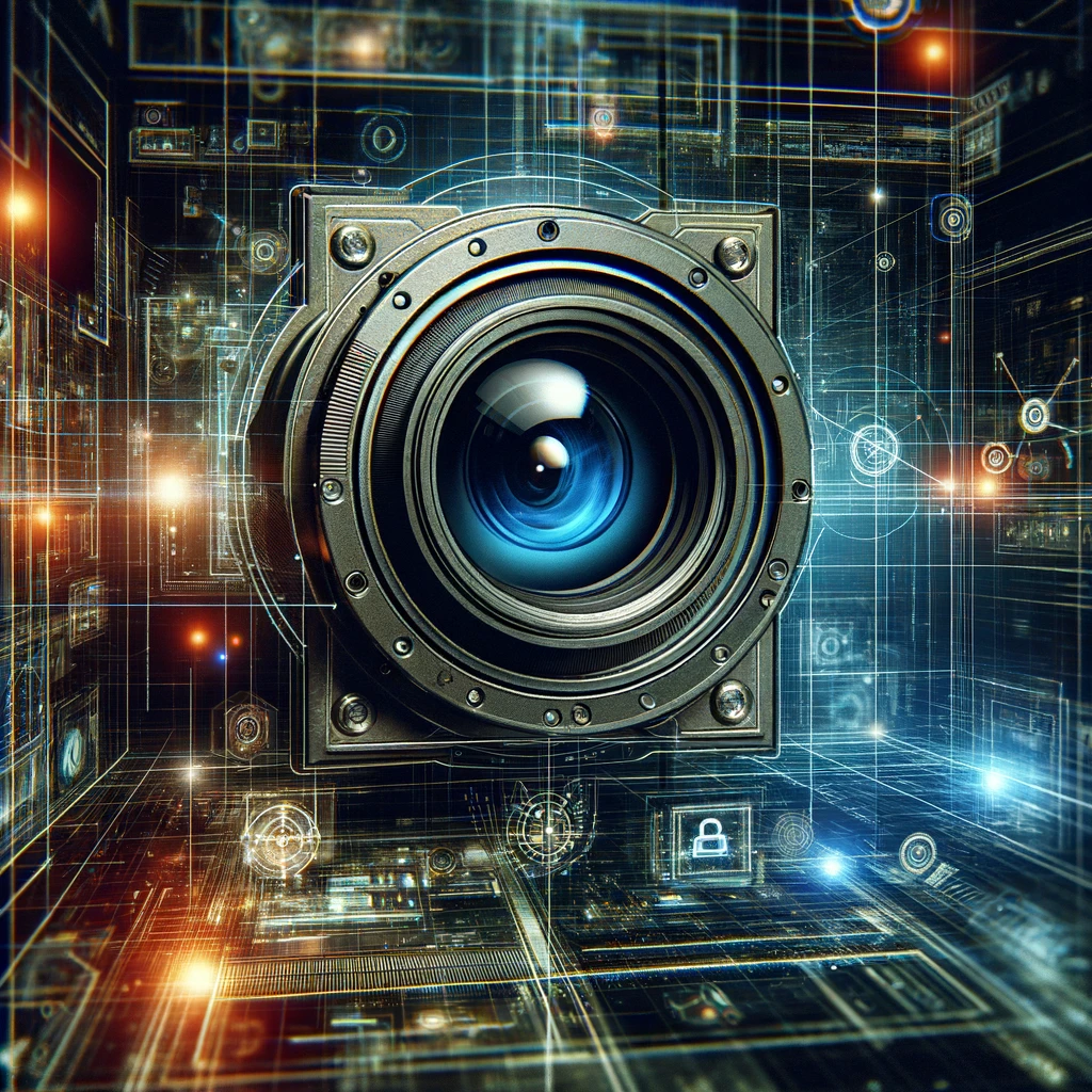 DALL·E 2024-01-09 19.44.54 - A futuristic and technical image representing _Computer Vision_ as a service. The image should showcase advanced cameras and imaging technology, algor