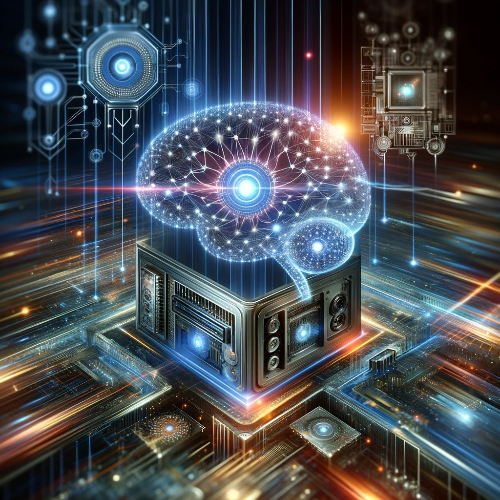 DALL·E 2024-01-09 19.45.00 - A dynamic and advanced image symbolizing _Machine Learning_ as a service. The image should depict elements like neural network visualizations, AI algo